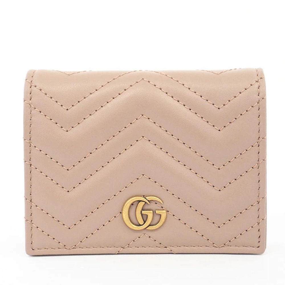 Gucci Double GG Chevron Quilted GG Marmont Bi fold Wallet Pink